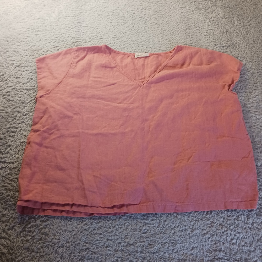 Linenfairytales V-Neck Boxy Top Womens XL Terracotta Pink 100% Linen Cap Sleeve